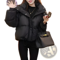 Black puffer jacket with high collar silver zipper details quilted hooded winter cotton coat for cold weather