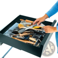 Black organized kitchen drawer with utensils in pull out cabinet organizer carbon steel drawer black