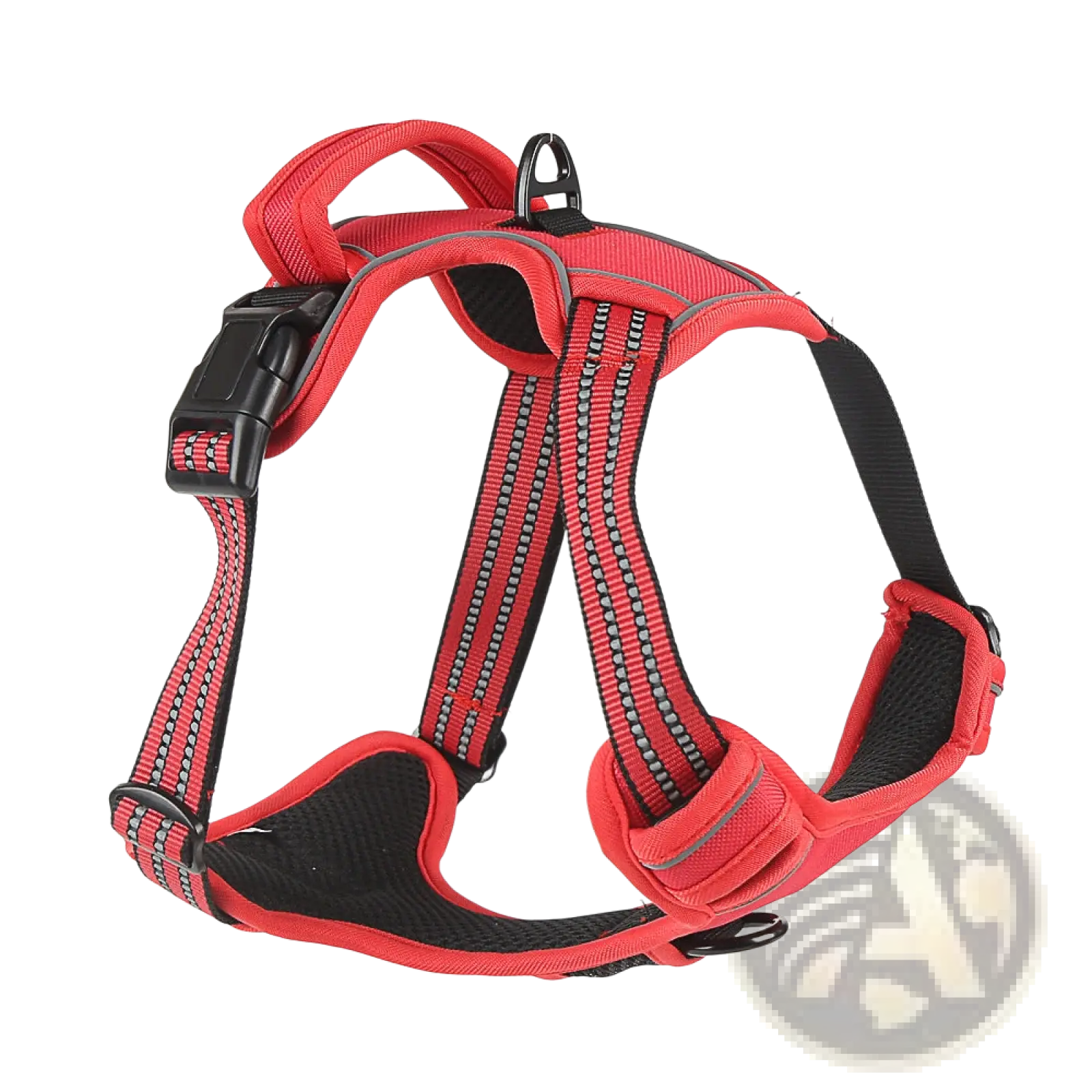 Red and black reflective no pull dog harness vest with adjustable padded straps and leash set for secure walking