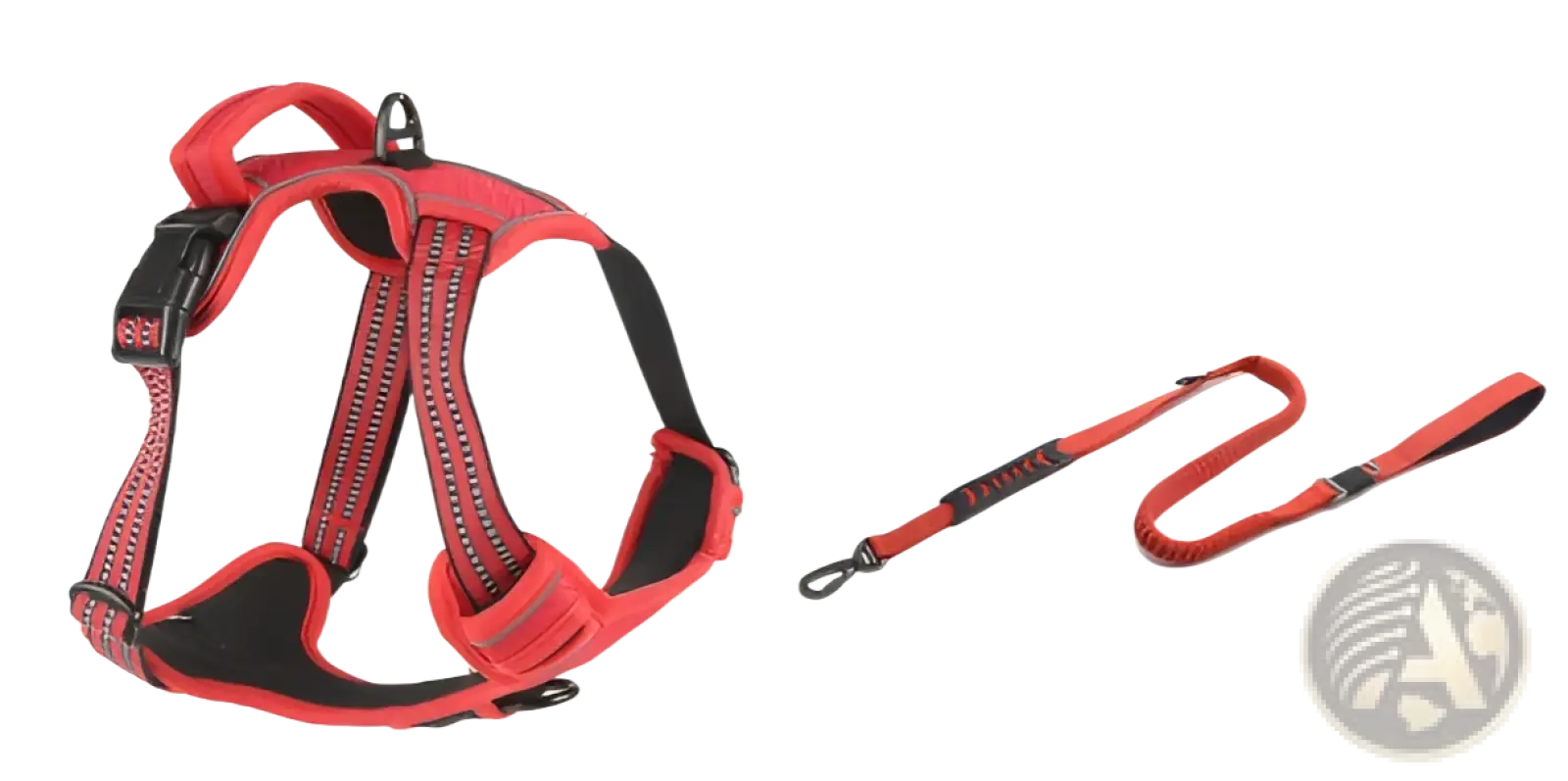 Red and black no pull reflective dog harness vest with adjustable straps and leash set for enhanced safety and control