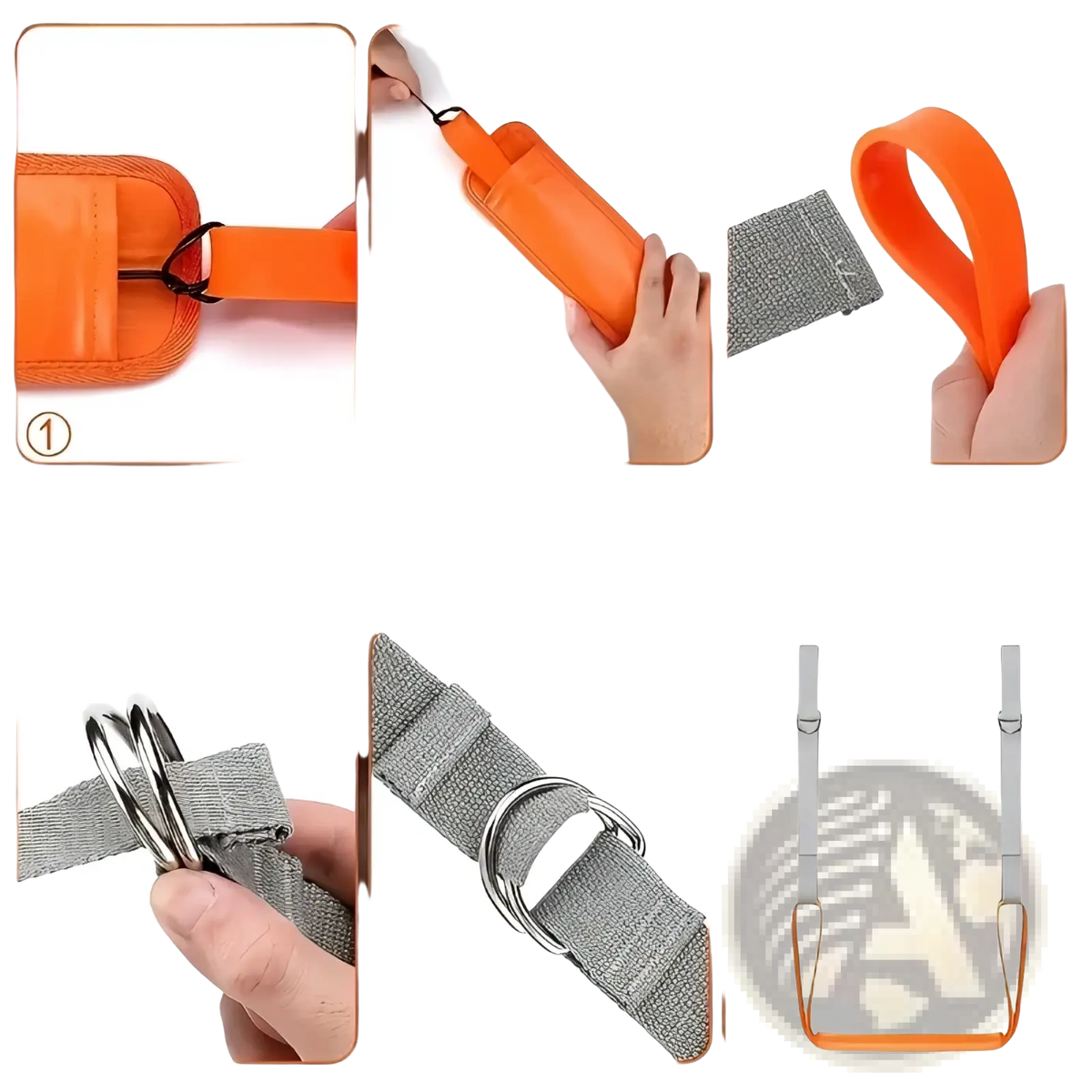 Pull up assistance band set featuring orange and gray fabric resistance bands with metal d-rings for strength training