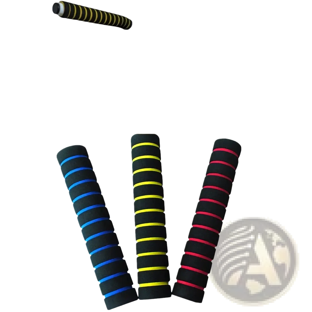 Black foam grip sleeves with blue yellow and red stripes for pull up bar foam grips 22cm enhancing comfort and grip