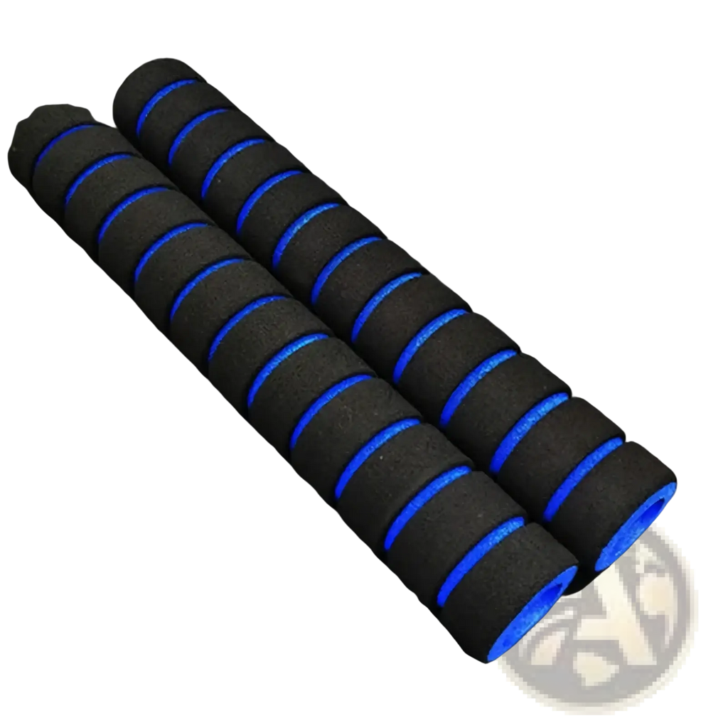 Pull up bar foam grips 22cm black foam handle grips with bright blue inner lining and segmented design