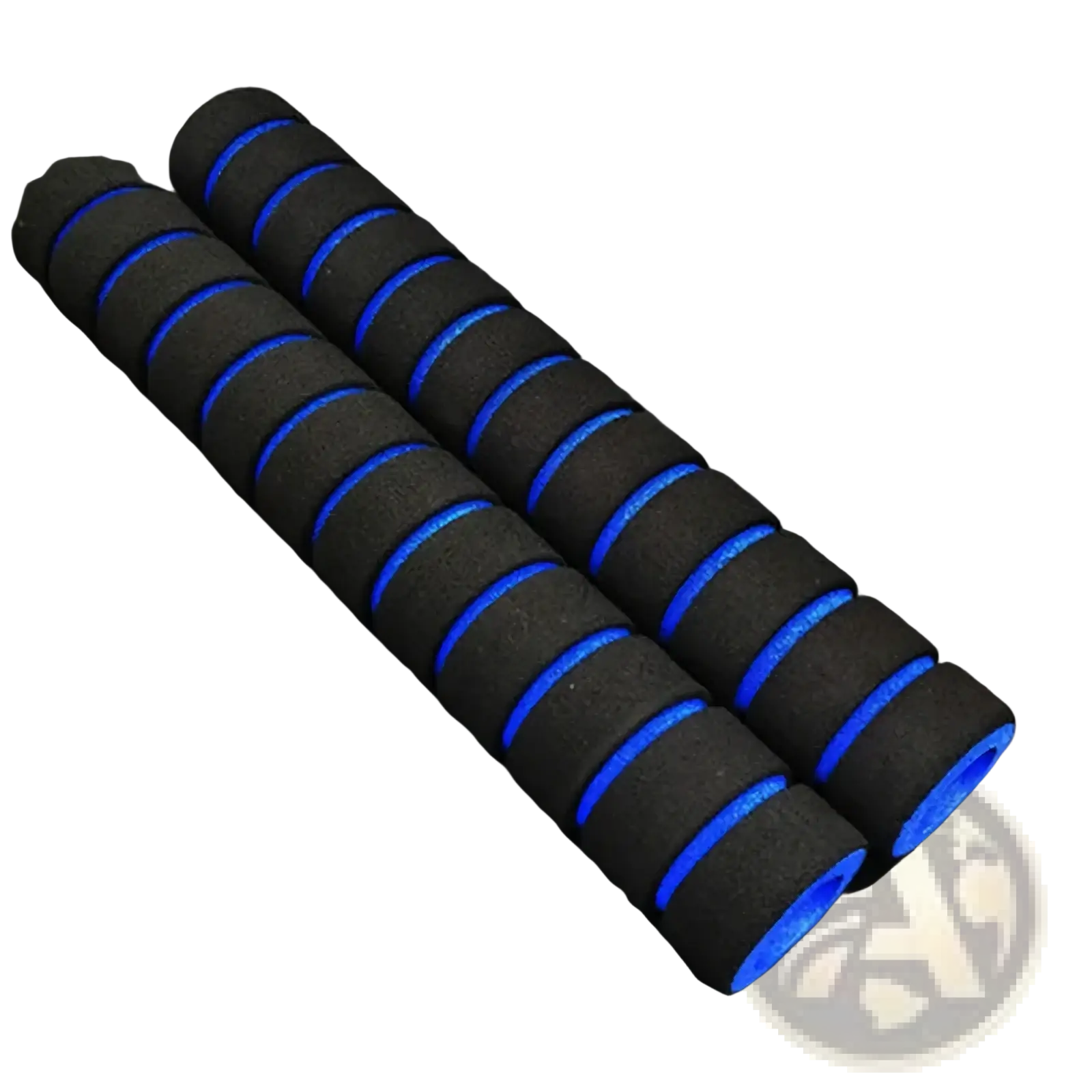 Pull up bar foam grips 22cm black foam handle grips with bright blue inner lining and segmented design