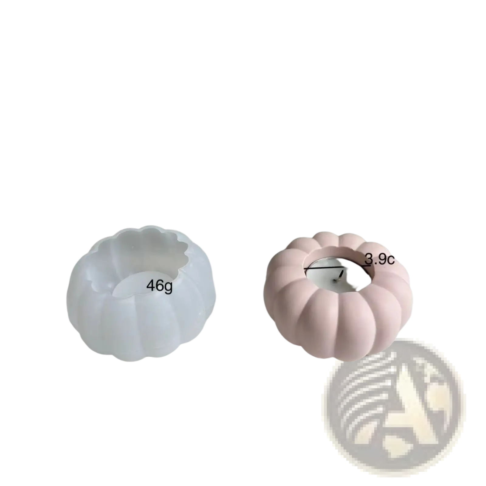 Pumpkin candle holder silicone mold t289 with matte pink and white silicone holders featuring central wax candles