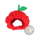 Red plush apple-shaped pet hat with green felt stem and leaf for warm pumpkin cat costume headwear