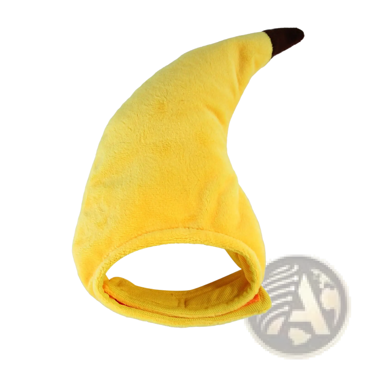 Yellow plush banana-shaped hat with dark brown tip for pumpkin cat warm pet costume headwear