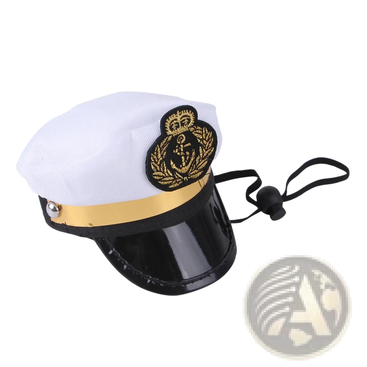 White captain’s hat with gold anchor embroidery and black visor for pumpkin cat hat warm pet costume headwear