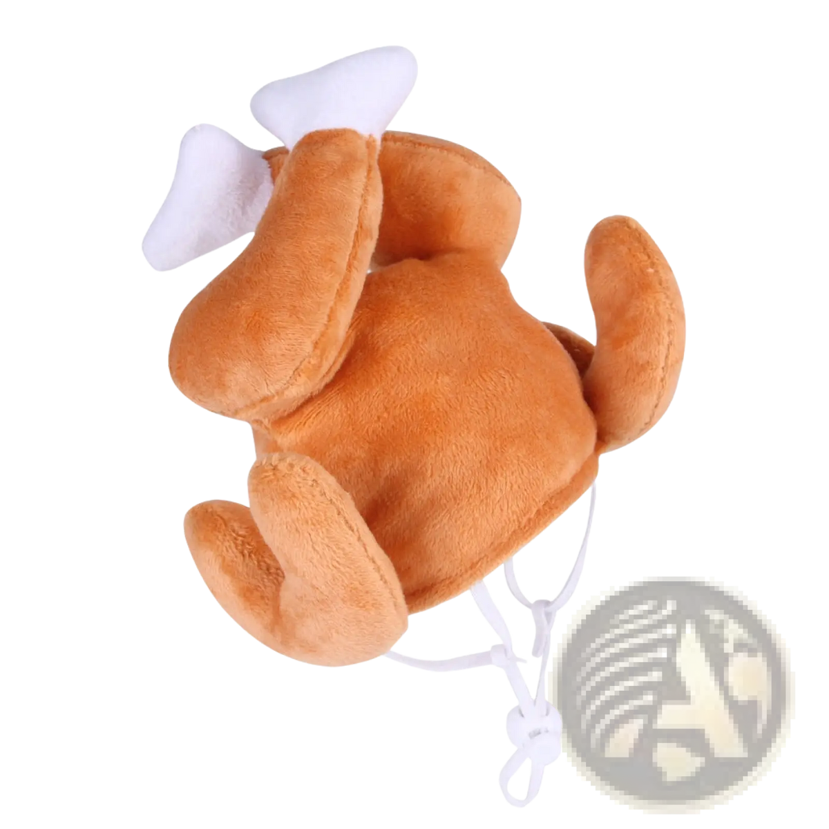 Orange plush turkey-shaped pet hat with white plastic wings and adjustable strap for warm pumpkin cat costume headwear