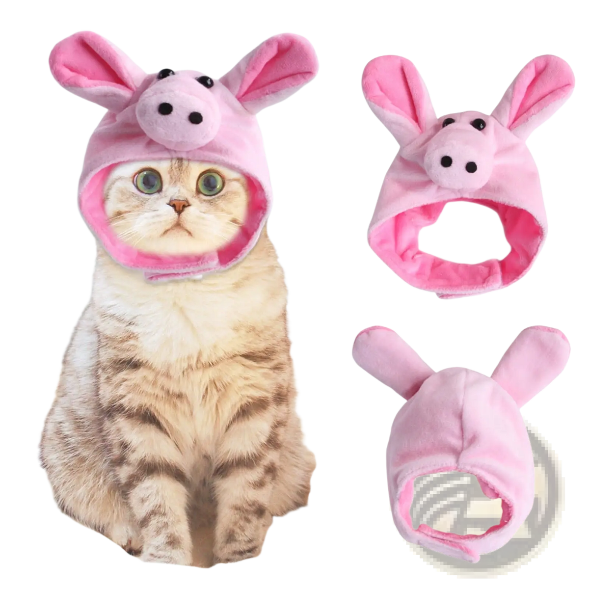 Pink plush pumpkin cat hat with soft ears and snout made of warm material for pet costume headwear