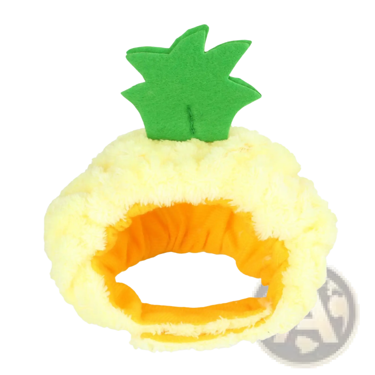 Fluffy yellow pineapple-shaped headband with green felt leaf top for pumpkin cat hat warm pet costume headwear