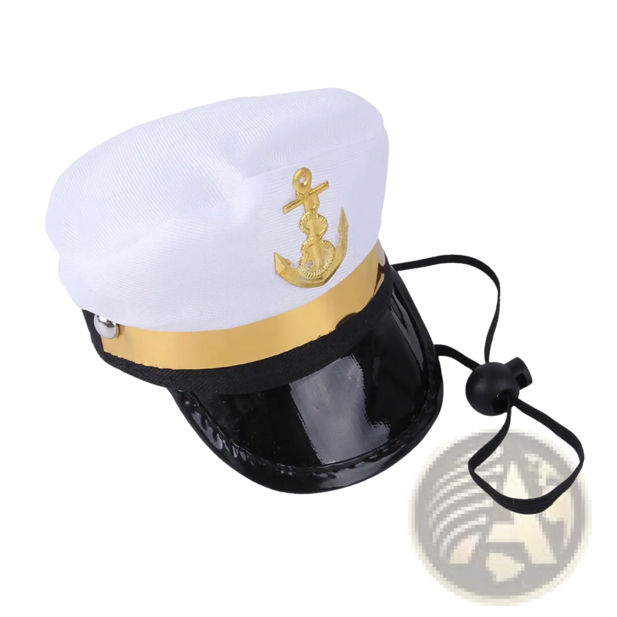 White sailor hat with gold anchor emblem and shiny gold band for pumpkin cat hat warm pet costume headwear
