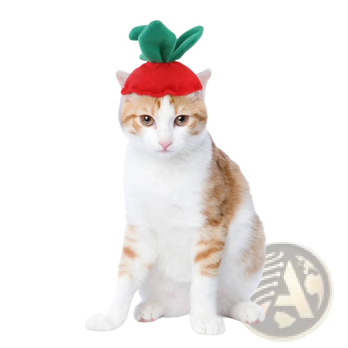 A plush red and green carrot-shaped pumpkin cat hat designed as warm pet costume headwear
