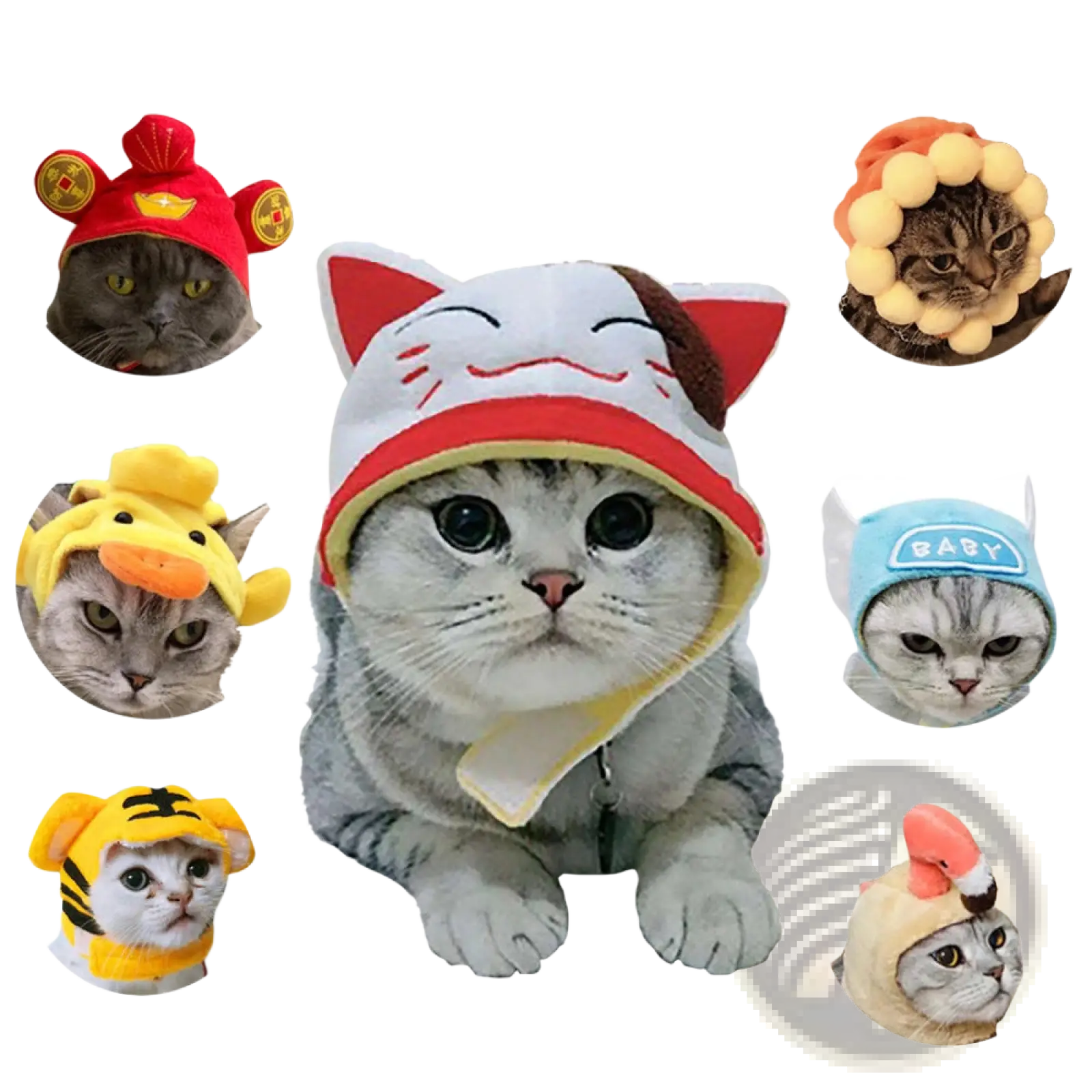 White and red cat-themed plush pumpkin cat hat with embroidered facial features warm pet costume headwear