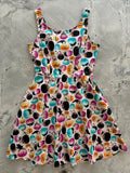 Pumpkin and crow floral halloween skater dress with pockets featuring vibrant orange teal and pink pumpkins with black bats on white