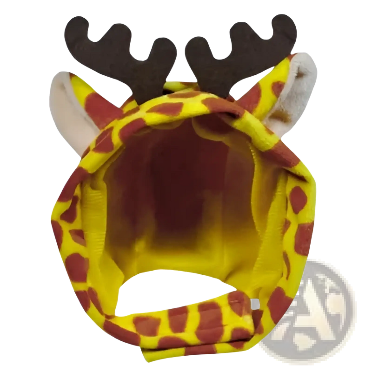 Yellow and brown giraffe-patterned pet headband with black antler ears for pumpkin dog costume Halloween pet apparel
