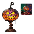 Orange and purple stained glass halloween pumpkin table lamp with a smiling face for seasonal decor pumpkin light