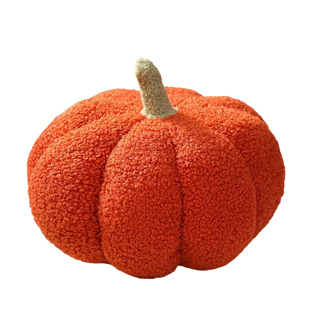 Orange plush pumpkin throw pillow with beige stem made of cream plush fabric for halloween pumpkin pillows decor