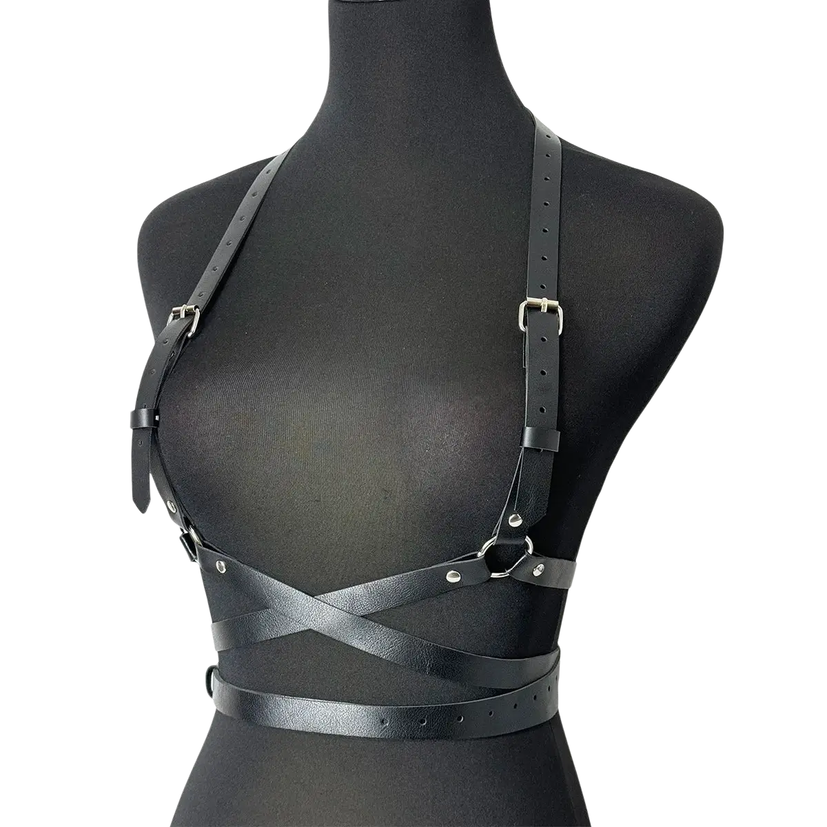 Black leather punk gothic garter belt with adjustable straps and silver-toned metal buckles