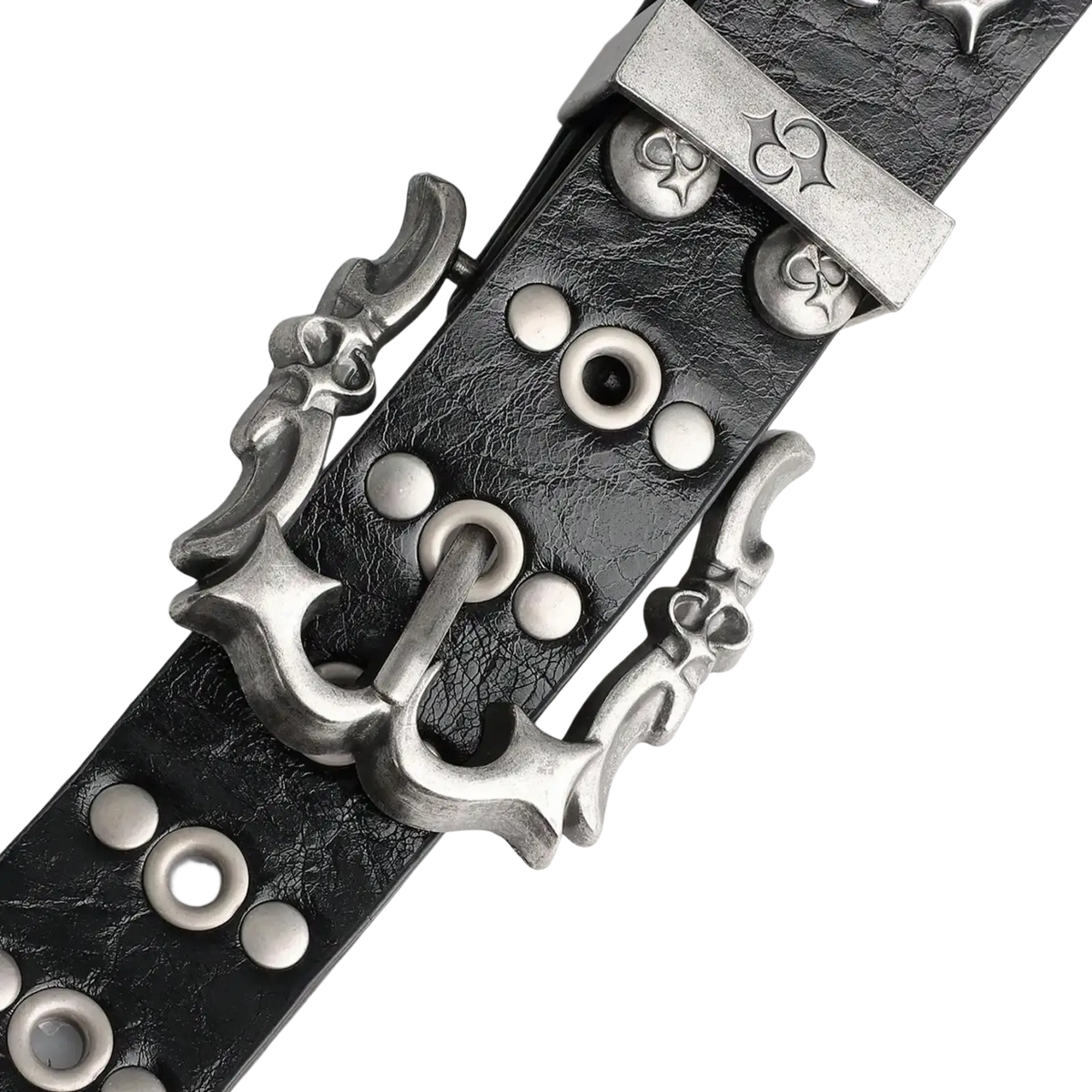 Black leather punk rock y2k retro bohemian studded belt with silver skull and anchor buckle unisex accessory