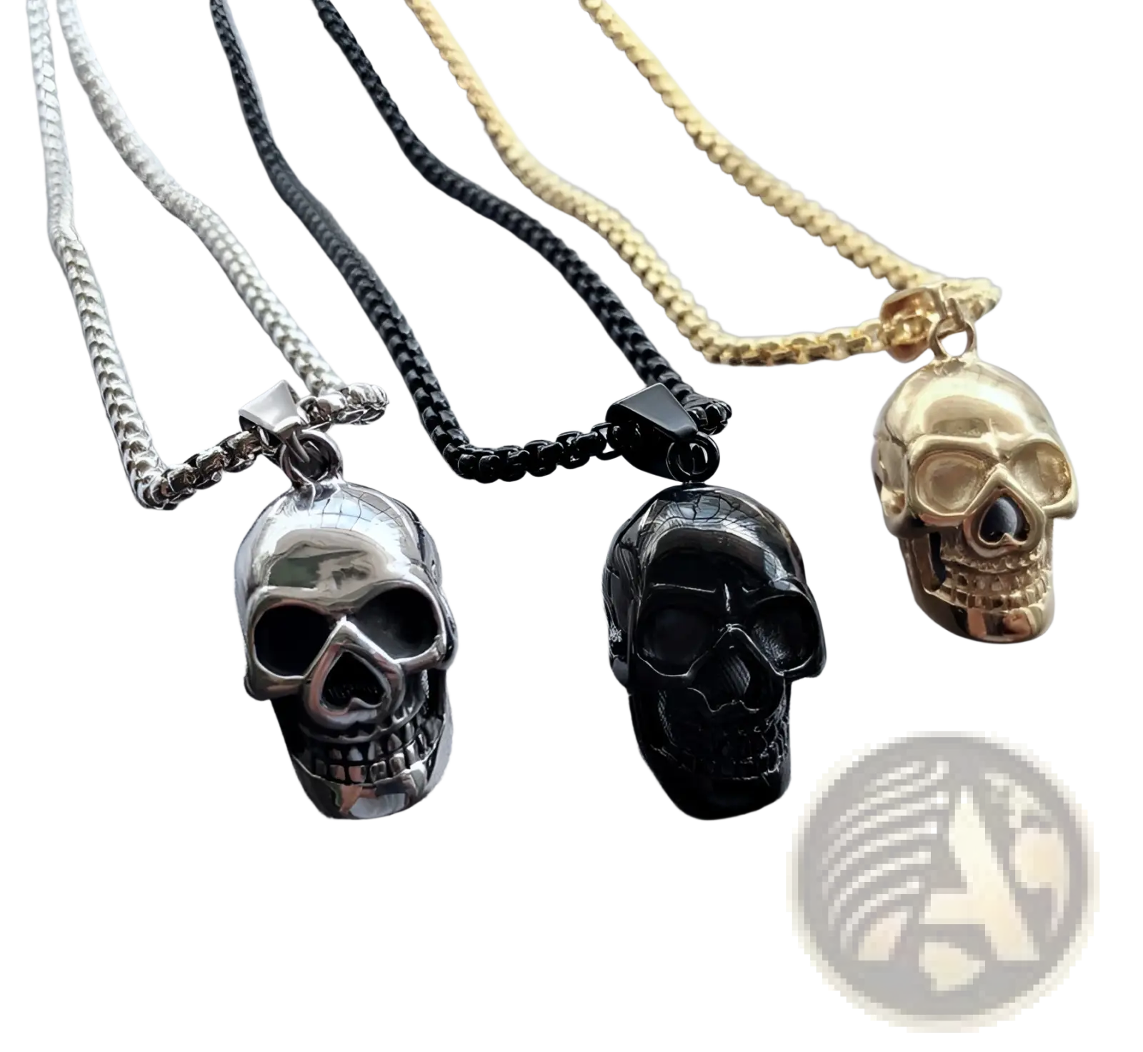 Punk skull pendant titanium steel necklaces in silver black and gold finishes for men and women
