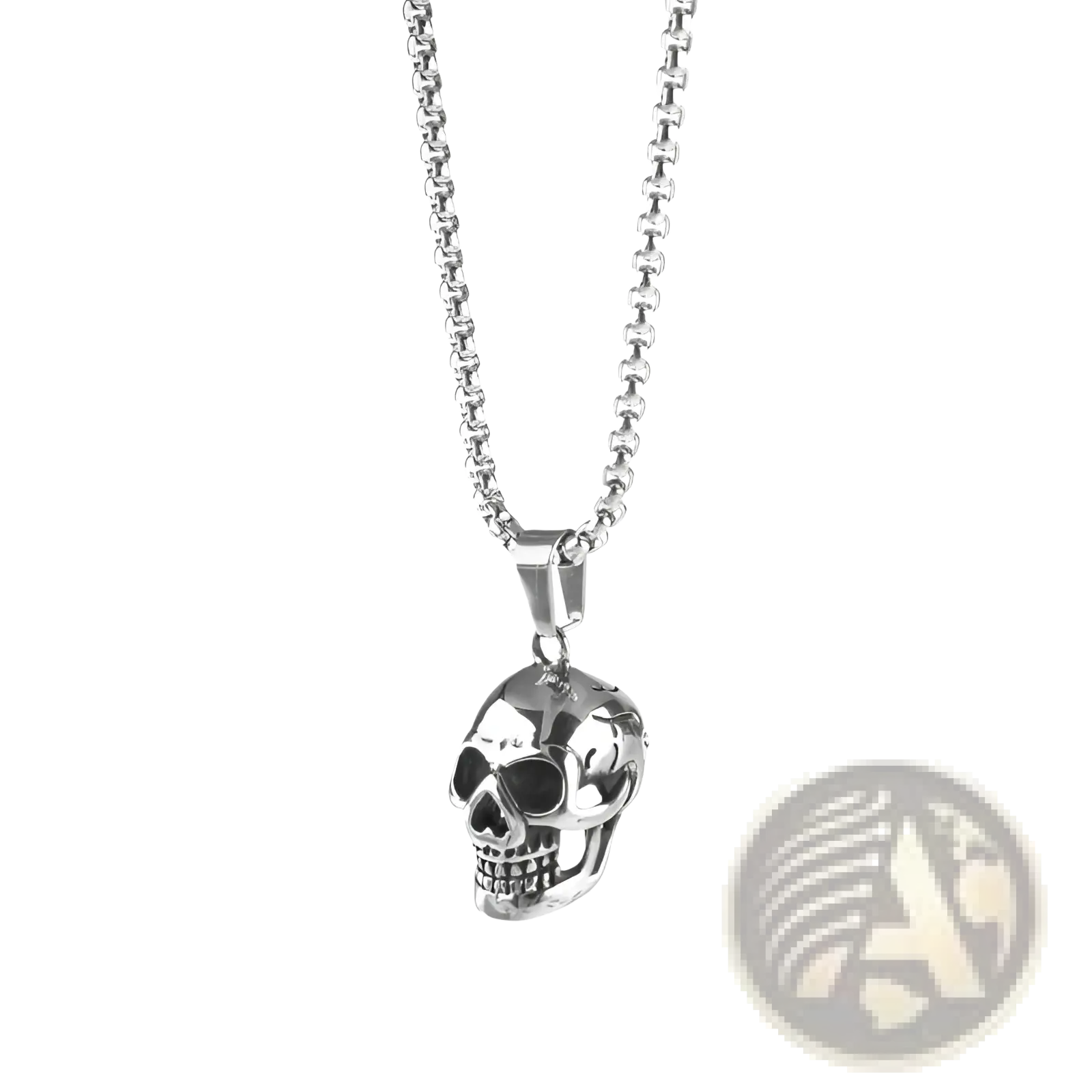 Silver skull pendant on a ball chain necklace made of titanium steel for men and women punk style accessory