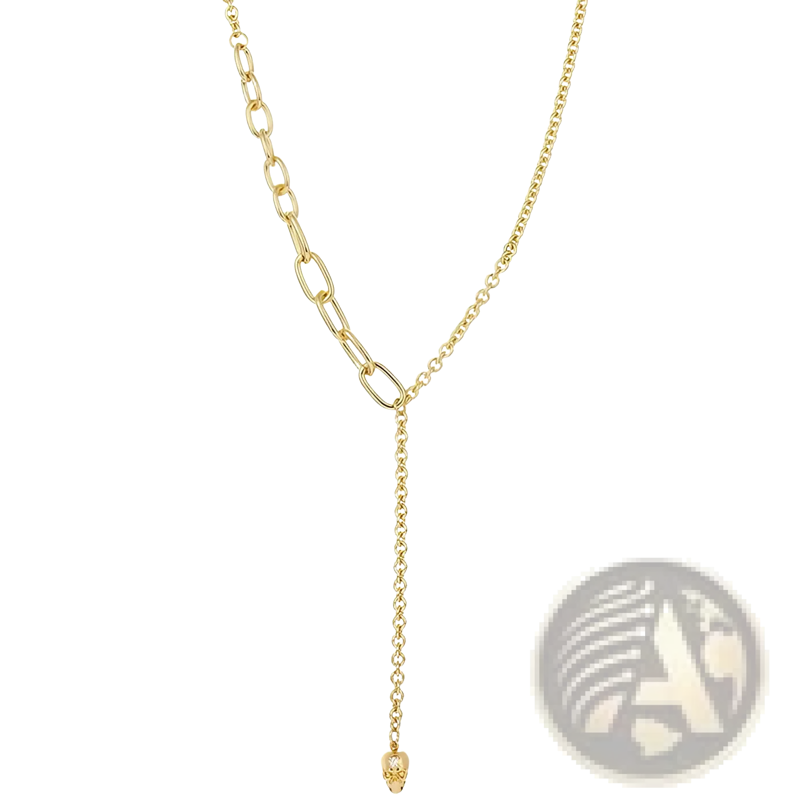 Gold-toned y-shaped chain necklace with zirconium skull pendant and pearl accents in punk style set