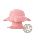 Pink silicone puppy milk feeder shaped like a rounded spaceship with wing-like appendages and a central nozzle