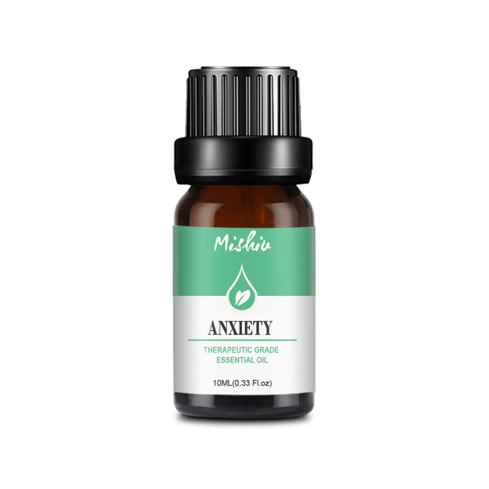 A small amber glass bottle of meishir anxiety therapeutic grade essential oil 10ml for pure aromatherapy use