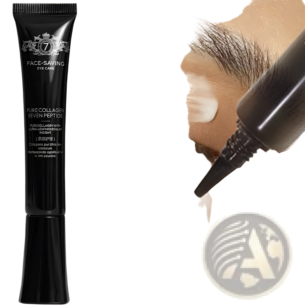 Black tube of pure collagen seven peptide firming peel off mask with silver crest logo and white text