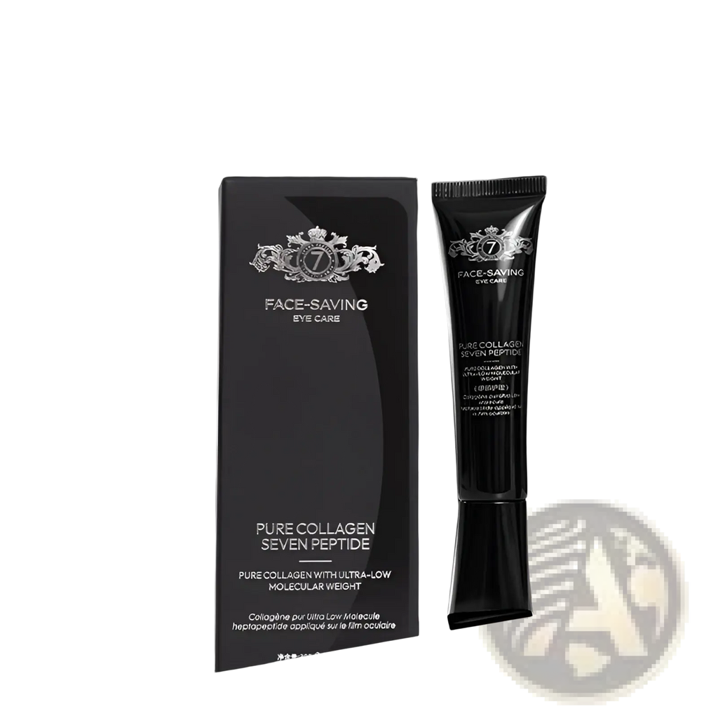 Black pure collagen seven peptide firming peel off mask tube with silver logo and matching box for eye care