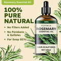 A 100ml amber glass bottle of yuitikue pure rosemary essential oil with black dropper cap for natural aromatherapy oil use