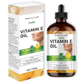 Brown glass bottle of levin pure vitamin e face oil moisturizer 100ml with black dropper cap and white label with green accents