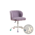 Purple faux fur desk chair with fuzzy texture white metal base and colorful caster wheels for office use