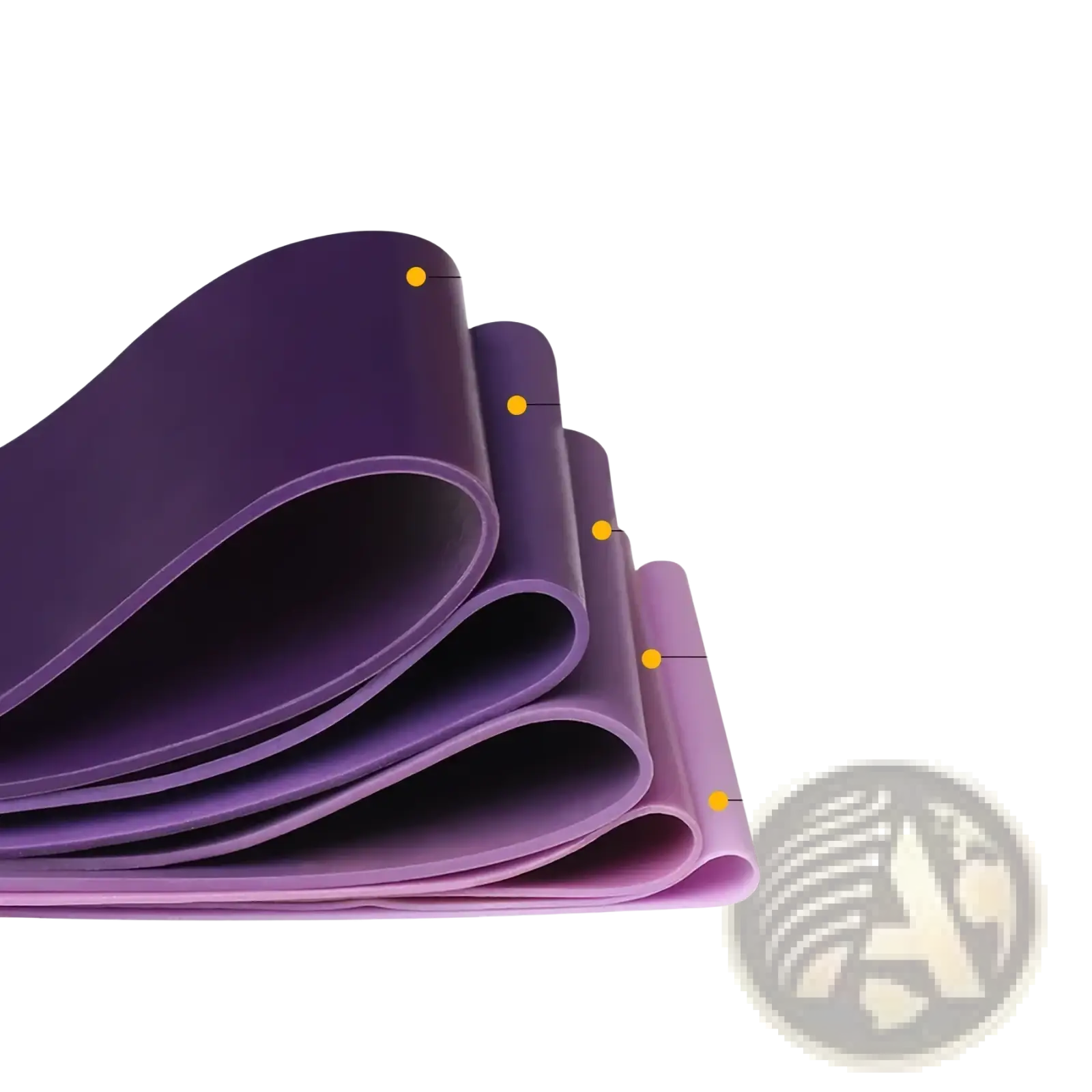 Purple rubber resistance bands set for home fitness in varying thicknesses labeled by weight capacity