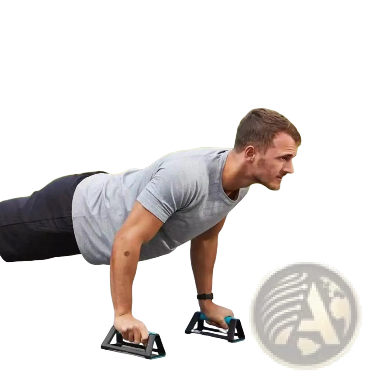 Push up bars teal and black ergonomic workout equipment with triangular design for push-up assistance