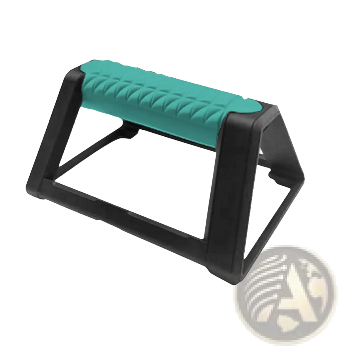 Teal and black plastic push up bars with textured grip handles ergonomic workout equipment for upper body exercise