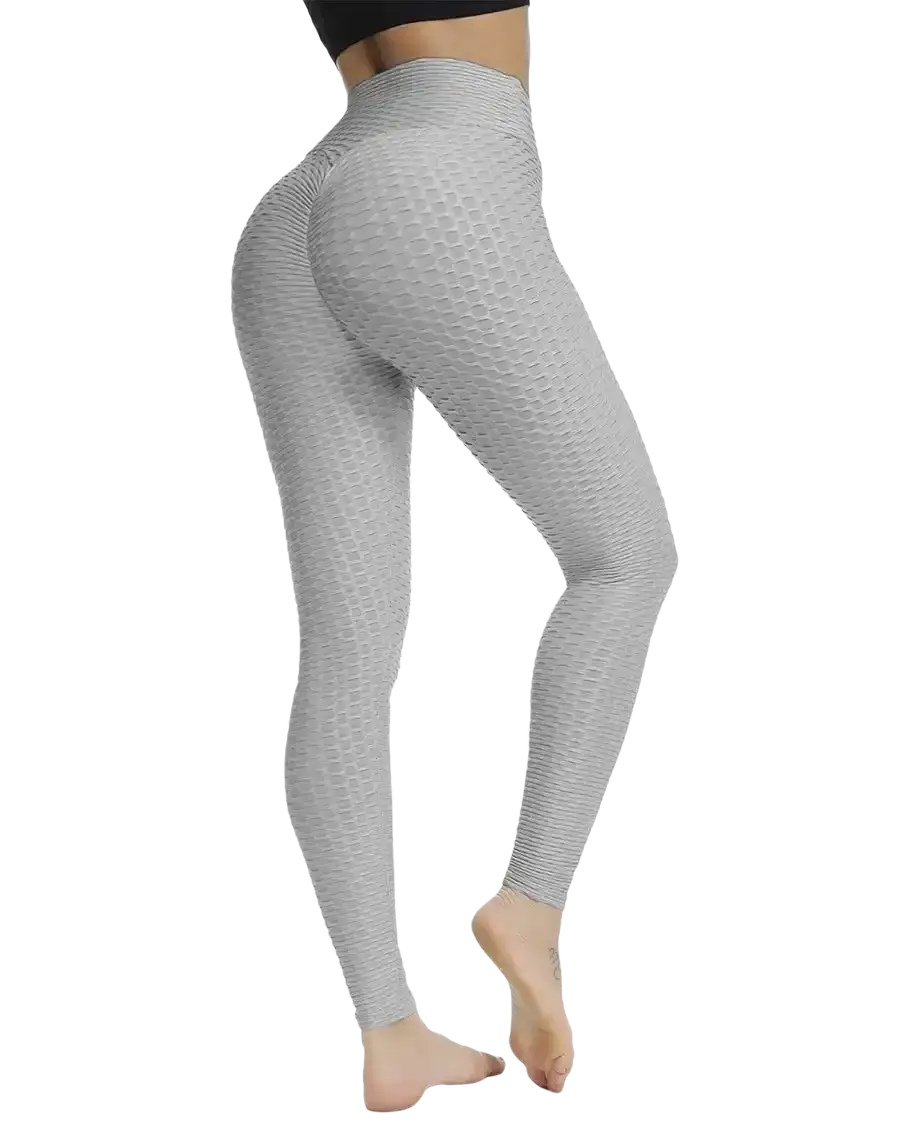 Gray high-waisted seamless push up butt lifting leggings with a honeycomb textured pattern for workout use