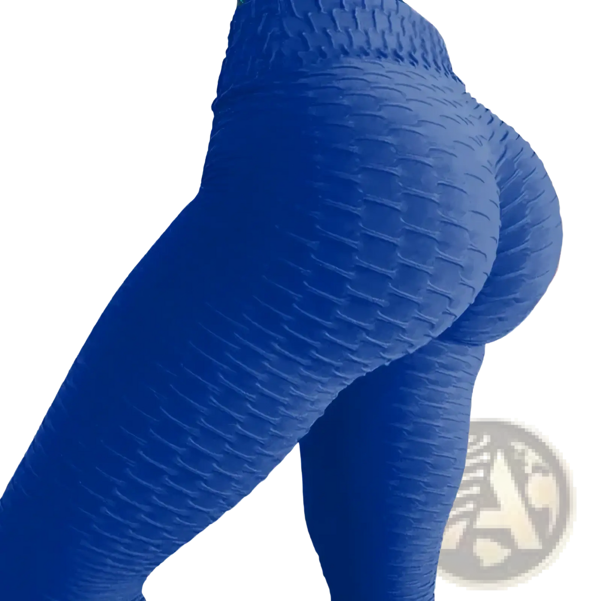 Back side of vibrant royal blue seamless high-waisted push up butt lifting quilted workout leggings