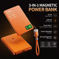 Orange qi2 magnetic wireless power bank 10000mah with oled display and dual usb-c ports for versatile charging