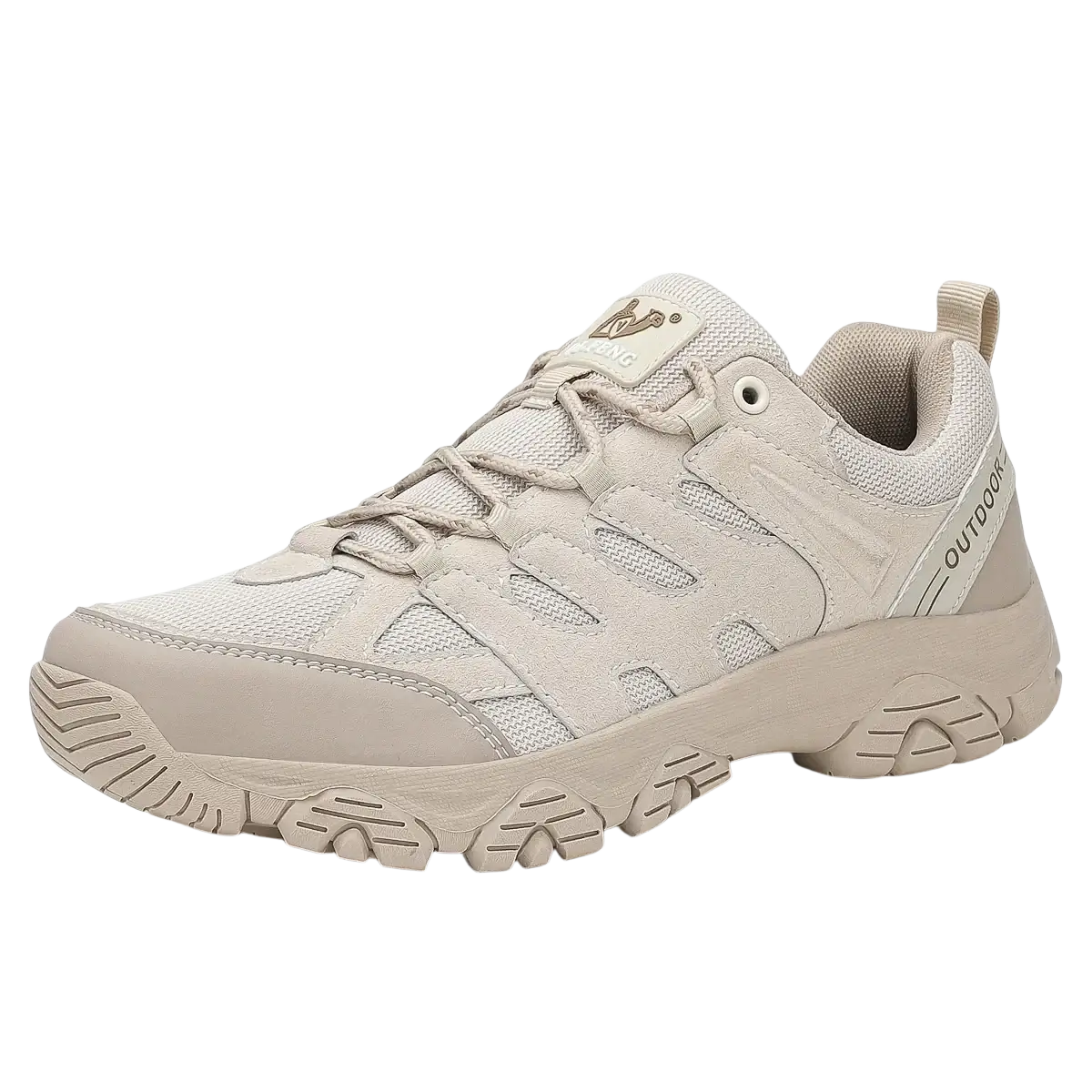 Beige qifeng men waterproof outdoor hiking shoe with mesh and suede upper and chunky rubber sole