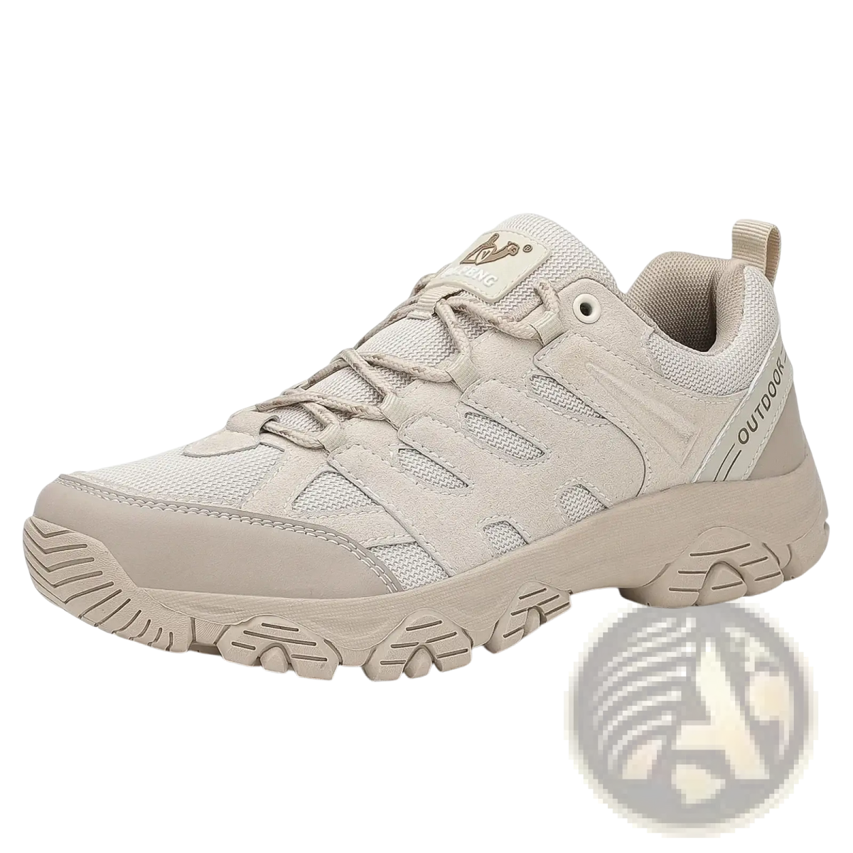 Beige qifeng men waterproof outdoor hiking shoe with mesh and suede upper and chunky rubber sole