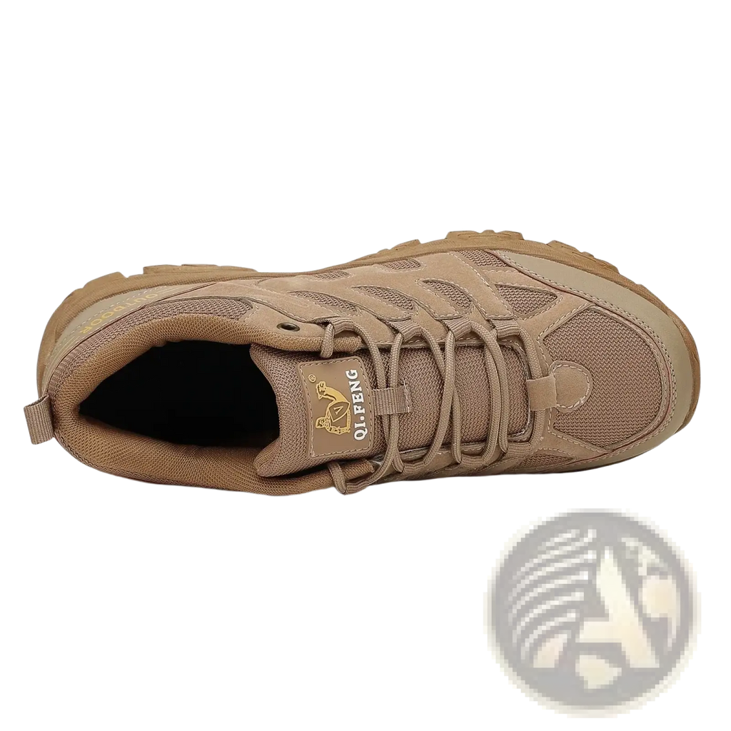 Tan qifeng men waterproof outdoor hiking shoes in tan with mesh and synthetic materials and rugged sole with laces