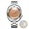 Qingxiya men quartz stainless steel watch with silver-toned case and bracelet and peach wavy textured dial