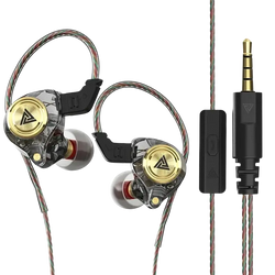Clear transparent qkz ak3 file wired in-ear monitor headphones with gold-plated accents and black ear hooks