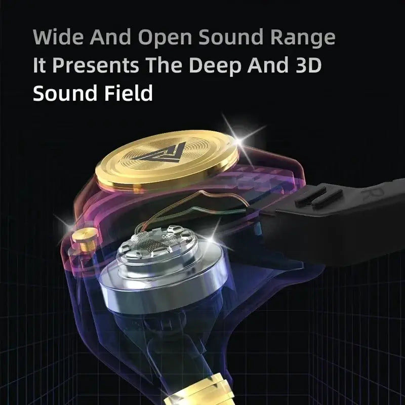 Gold-plated qkz ak3 file wired in-ear monitor headphones with transparent purple housing and silver driver components