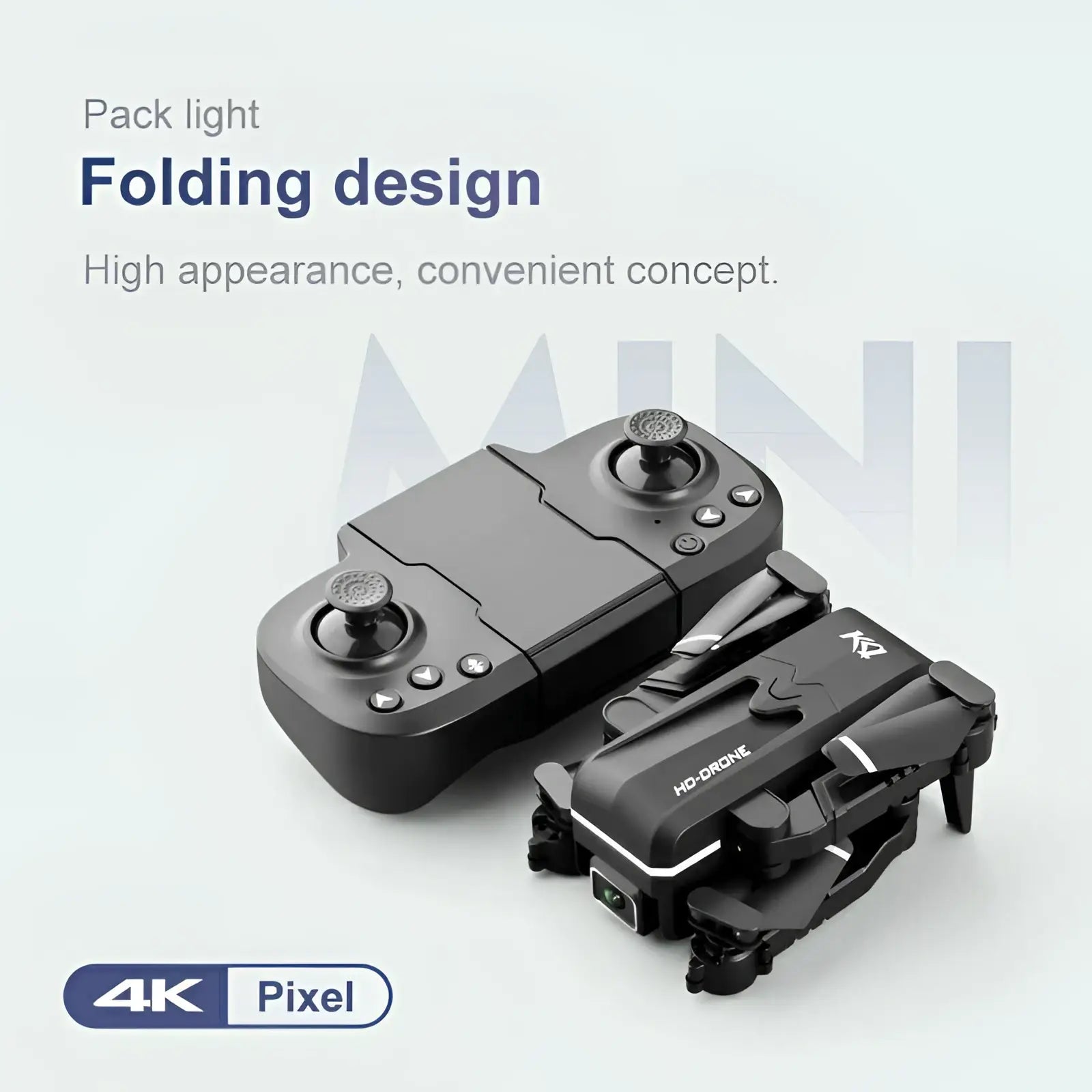 Black foldable quad air drone with 4k hd dual camera and matching remote control for rc flying