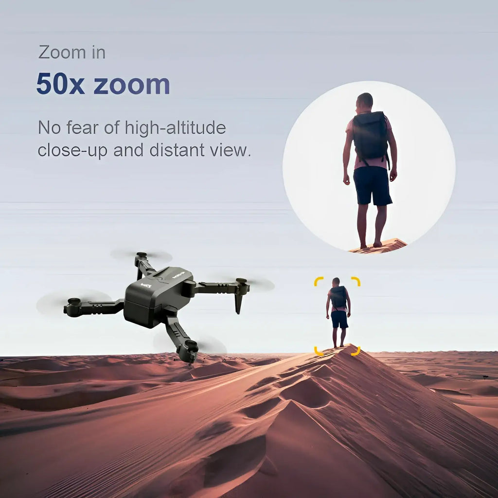 Black foldable quad air drone with four propellers and rugged design for high-altitude 4k hd aerial photography
