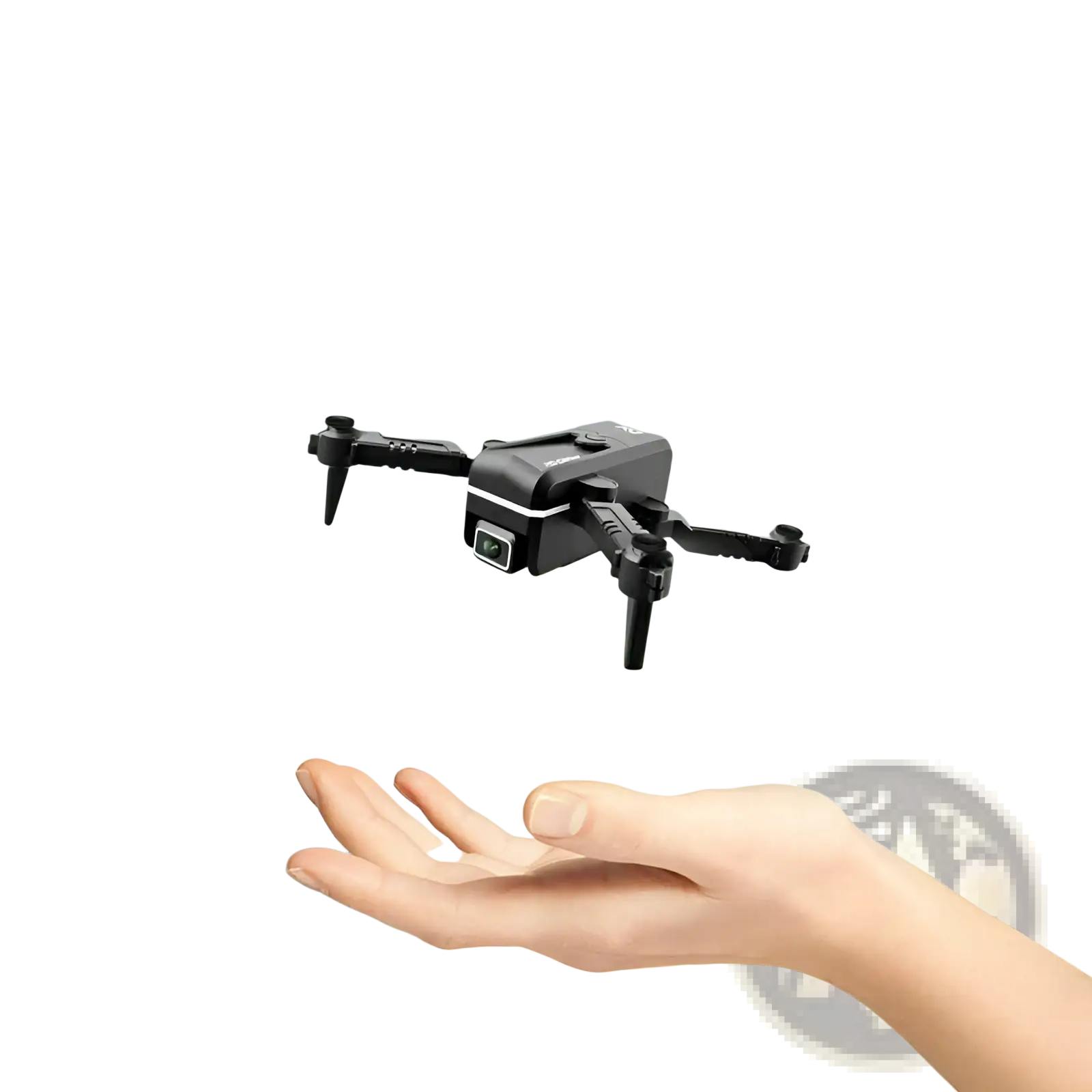 Black foldable quad air drone with sleek design and visible dual 4k hd camera lens for aerial photography