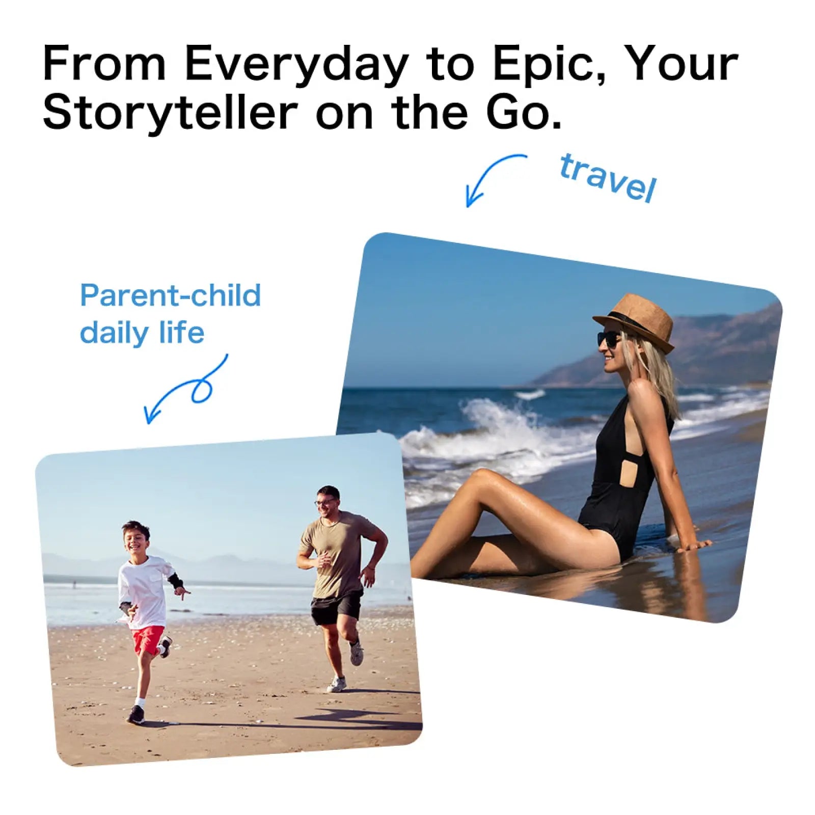 Beige straw hat worn by a woman at the beach alongside a quadcopter drone with 4.5 inch screen and dual power supply